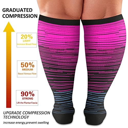 Image of Diu Life 3 Pairs Plus Size Compression Socks for Women and Men Wide Calf Extra Knee High Support for Circulation