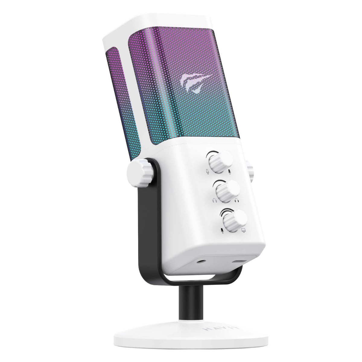 Havit GK65 RGB Profesyonel Yayıncı Mikrofonu 192kHz 24Bit Hi-Fi Dahili Ses Kartlı (Beyaz)