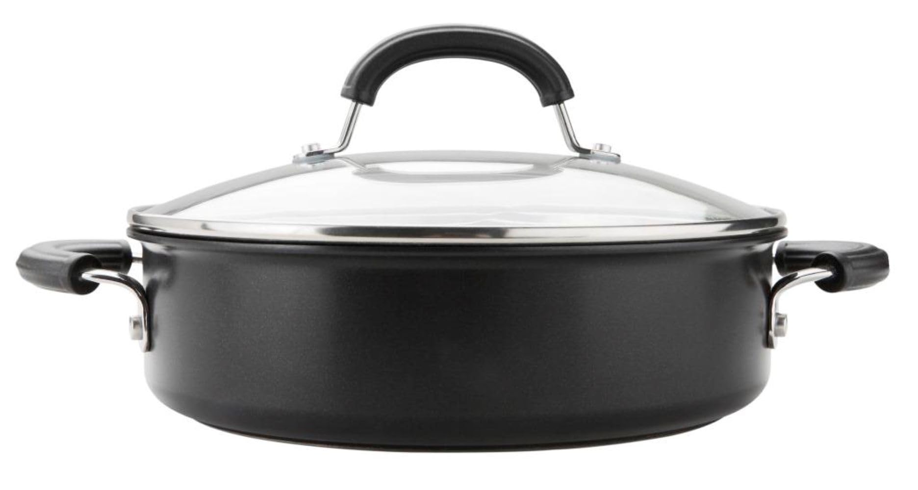 Circulon Total Non Stick Saute Pan with Lid 28cm - Induction Suitable Deep Saute Pan with Toughened Glass Lid, Durable Oven & Dishwasher Safe Cookware, Black