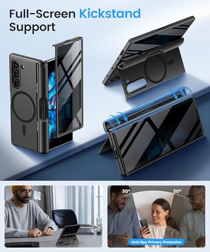Image of BERFY for Z Fold 6 Case with Screen Protector, [Compatible with MagSafe] Built-in Kickstand & S Pen Slot & Hinge Protection, Full Body Shockproof Phone Case for Samsung Galaxy Z Fold 6, Ebony Stylus
