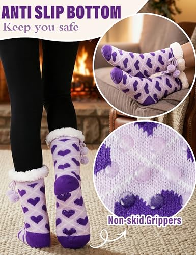Image of MOGGEI Fuzzy Slipper Socks for Women, Warm Cozy for Winter, Non Slip Grips