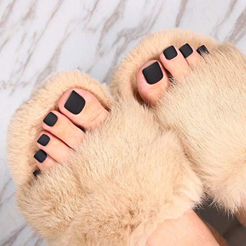 Aularso Matte Press on Fake Toenails Square Toes Nails Full Cover Artificial False Toenails for Women and Girls (Black)