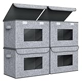 Univivi Cajas de almacenamiento plegables de tela [Paquete de 4] Contenedores grandes plegables apilables con tapas,...
