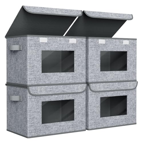 Univivi Fabric Storage Bins with Lids for Clothes 4 Pack, Grey Linen