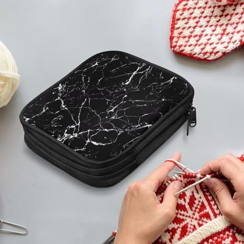 Image of Crochet Hook Case Black Marble Crochet Hook Holder Portable Crochet Hook Storage Bag with Web Pockets Suitable for Crochet Needles /Knitting Accessories