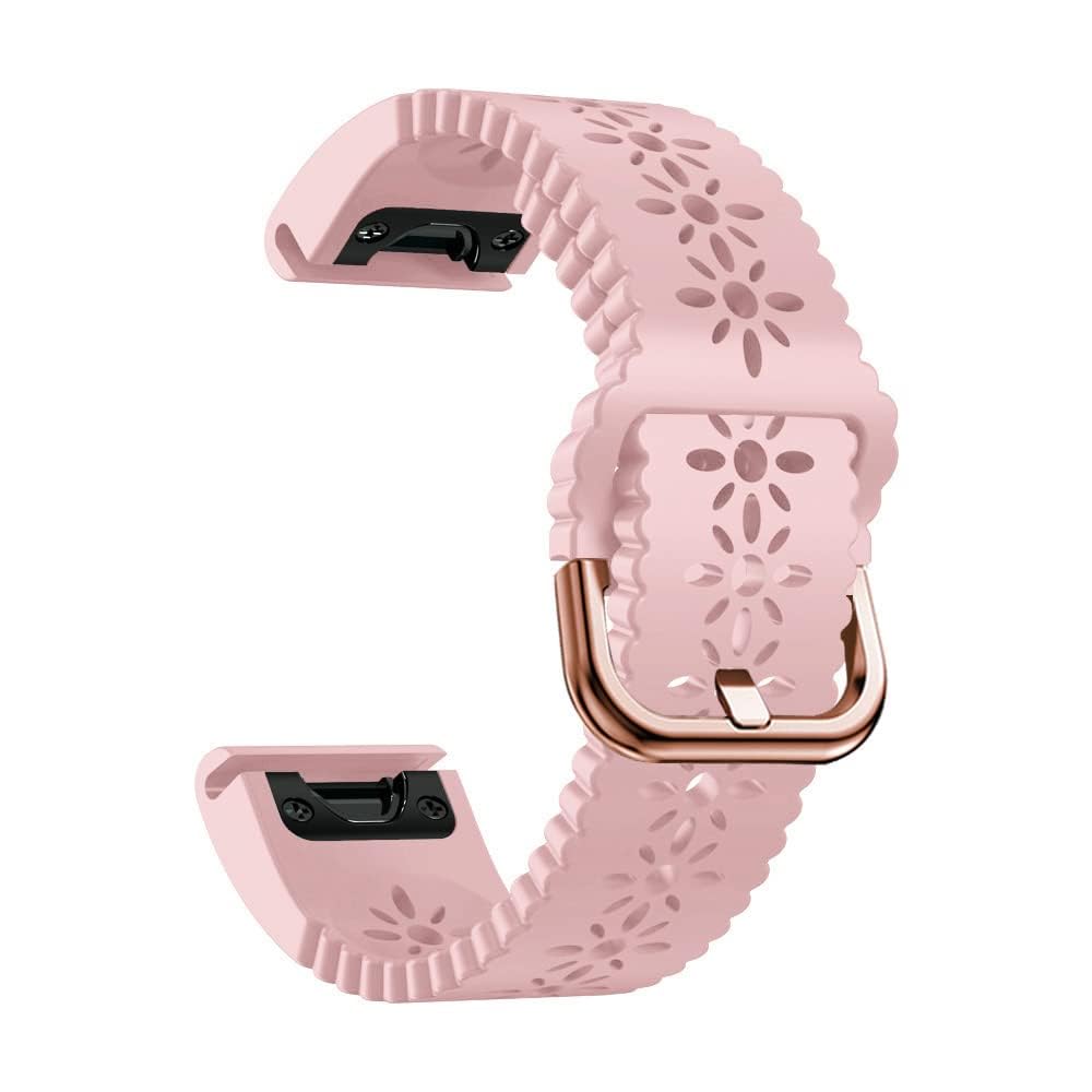 YUXUAN Floral Cutout Silicone Band – QuickFit 20mm, Scalloped Edge, Rose Gold Buckle | Fits Garmin Fenix 8/epix Pro, Fenix 7S/6S/5S, D2 Delta S, Descent Mk2S | Smart Watch Accessory (pink)