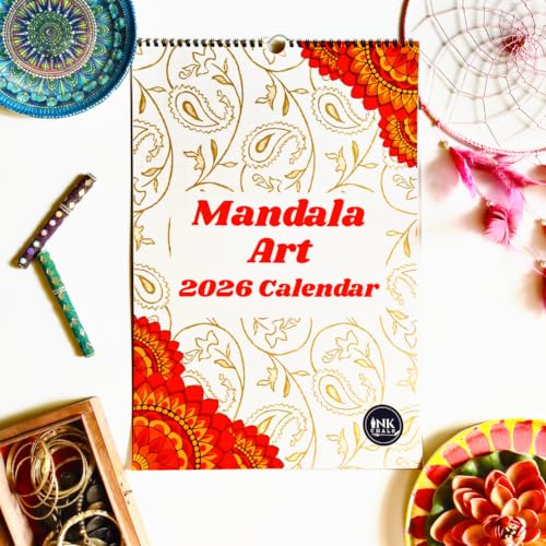 Image of 12 inchx9 inch Mandala Wall Calendar 2026 | Traditional Indian Art | Bold Dates | Wiro-Bound | Matte Laminated | Indian Holidays Marked