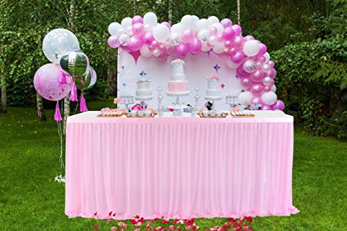 Pink Stretch Tulle Table Skirt Decoration for Party Wedding Banquet Rectangle and Round