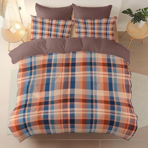 Bedruckte Bettwäsche 135 x 200 cm 3 teilig, Kastanienbraun Wendedesign mit Reißverschluss Knitterfrei Reißfest Bettwäsche-Sets - Minimalismus Geometrie Raster Muster Weiche Mikrofaser Bettbezug