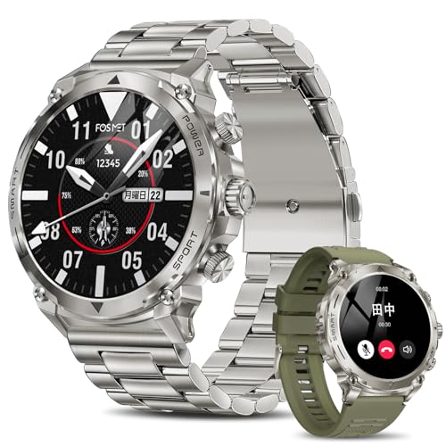 FOSMET LGW6 スマートウォッチ 丸型 メンズ 1.43インチAMOLEDディスプレイ iPhone アンドロイド対応 HDゴリラガラス Bluetooth5.3 通話機能付き smart watch 回転式クラウン 質感のあるスボディ おしゃれ腕時計 IP68防水 文字盤設定 100種類運動モード 付属ベルト*2本 日本語説明書付き TELEC認証取得済【正規品】 (シルバー)のサムネイル