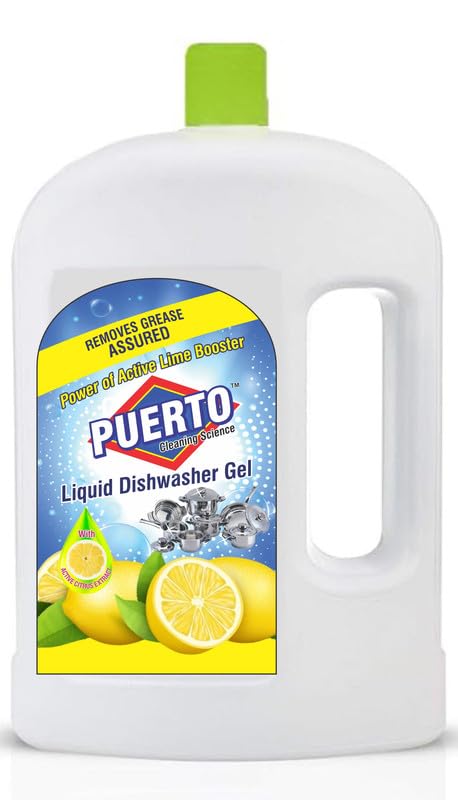 Puerto Dishwash Gel Refill Can, (Lemon) - 2 Ltr (Pack of 1) Refill| Leaves No Residue and foul smell| Grease Cleaner For All Utensils |Super Saver Pack