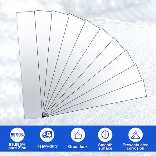 Image of Yaocom 10 Pack Zinc Anode Strip Sheet 99.995% Pure, 0.04'' X 1'' X 6'' | High Purity Zinc Electrode for Electroplating, Metal Treatment, Compatible with Plating Baths, Ideal for Industrial Use