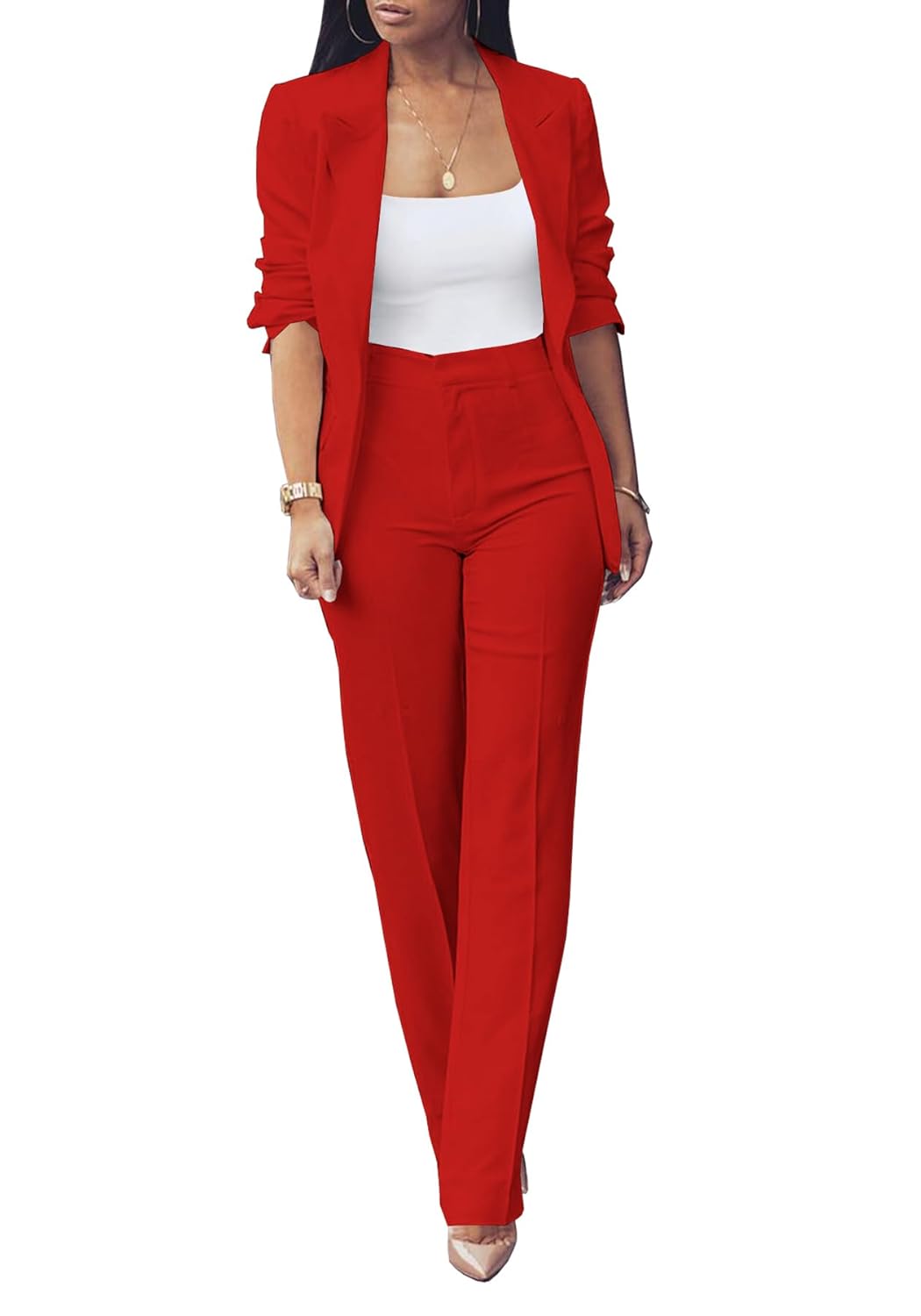 Tcremisa Womens Fashion Fall 2 Piece Pant Suit Dressy Long Sleeve Blazer and Slim Fit Pants Set Business