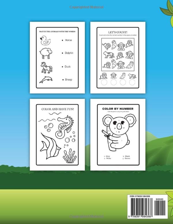 Miniatura 2 de Animals Activity Book for Toddlers and Preschoolers Coloring Pages and Puzzle Games for Kids Ages 3-5 Years Educational Workbook with Farm, Zoo,