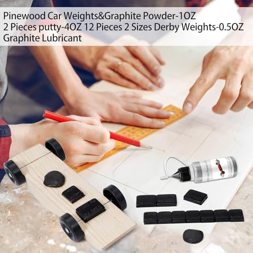 DerbyCraftPro Pinewood Car Weights Kit -5oz Total Derby Car Weights (1oz Tungsten Weights Putty+4oz Derby Weights) & 0.5oz Graphite Powder Lubricant, Lead-Free,Peel & Stick for Precise COG Adjustment by DerbyCraftPro - Image 3