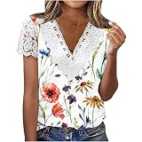 Birthday Gifts for Women Summer Tops for Women Embroidered Flower Sheer Mesh Ruffle Short Sleeve Blo