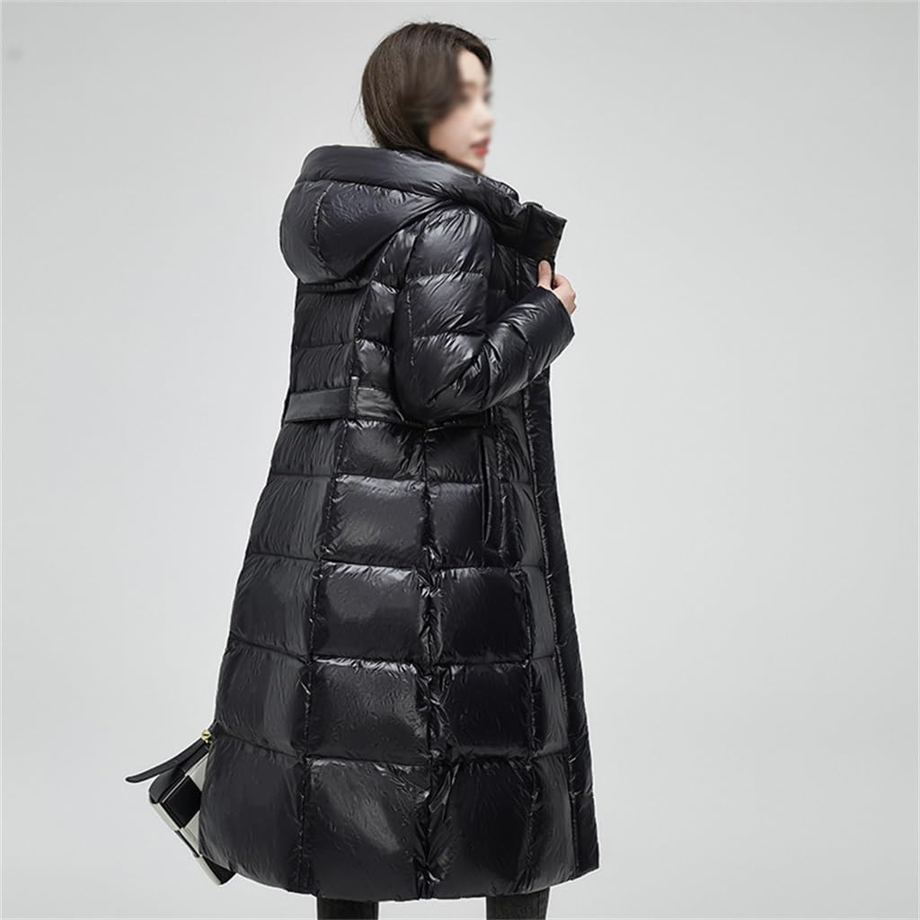 Winter Knee-length Hooded 90% Duck Down Jacket Women's Casual Thickened Belt Models Cold Weather Clothing