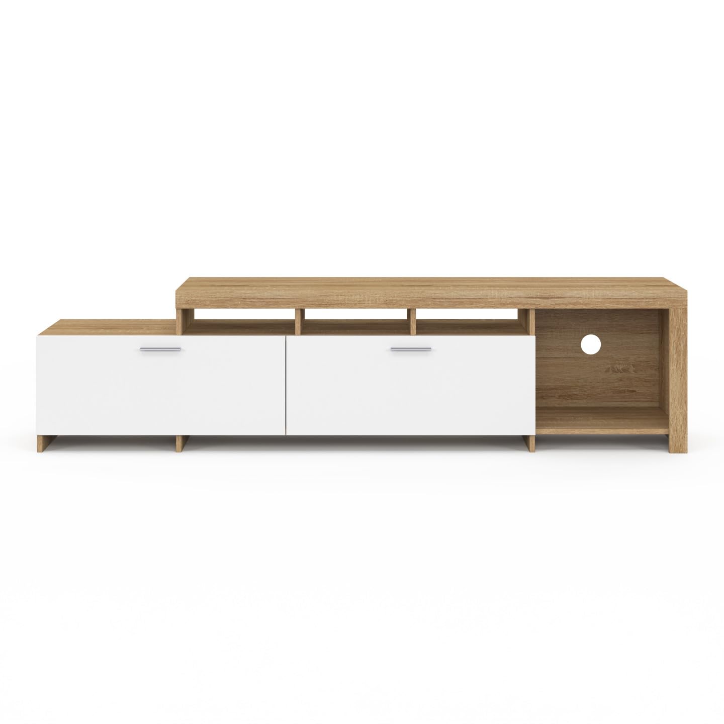IDMarket - Meuble TV 180 cm Malo Bois et placards Blancs