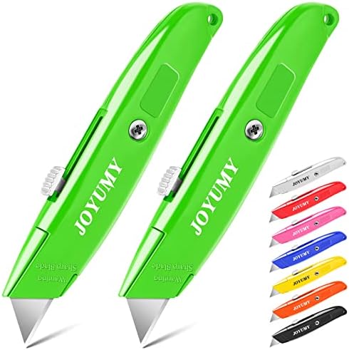JOYUMY 2 Pack Box Cutter Sharp Utility Knife, Retractable Box Cutter Knife, Premium Razor Knife Set, Heavy Duty Box Knife Perfect for Household Office Industry (Green)