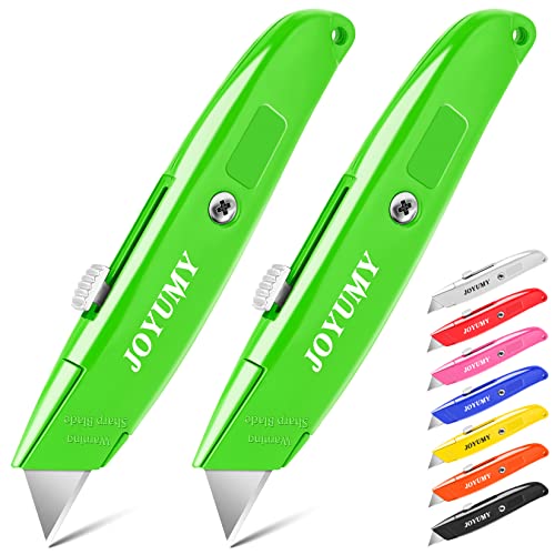 Joyumy 2 Pack Box Cutter Sharp Utility Knife, Retractable Box Cutter Knife, Premium Razor Knife Set, Heavy Duty Box Knife Perfect For Household Office Industry (Green) #TOP12