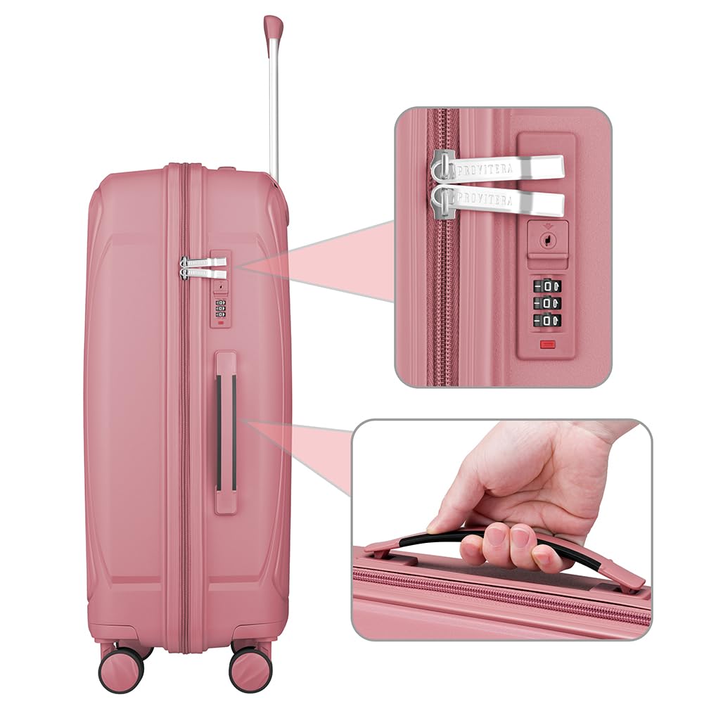 Set 3 Valigie Rigide in ABS 90L - 59L -38L con Ruote Silenziose Easy Roll Girevoli a 360°, Valigia Ultraleggera con Chiusura a Combinazione Rinforzata, Manico Telescopico Ergonomico (Rosa)