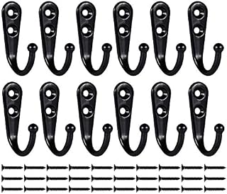 Beilala 12 Pack Coat Hooks Door Wall, Small Single Metal Hook with 30 Screws Hanging Clothes, Robe, Towel, Hat, Key, Cup for Bedroom Bathroom Kitchen Office Closets (Black)