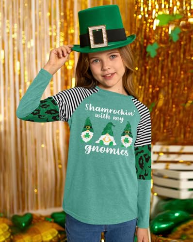 Image of BesserBay Girls St Patrick's Day Raglan Shirt Irish Sequin Lucky Stripe Shamrock Graphic Top 4-14 Years