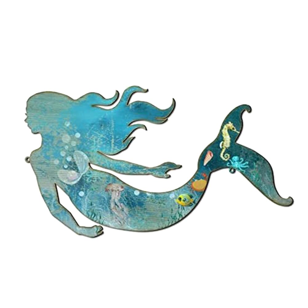 detee Metal Mermaid Wall Art Rustic Hanging Mermaid Wall Decor Blue Metal Mermaid Decorations Elegant Mermaid Sculpture 22cm Easy to Use