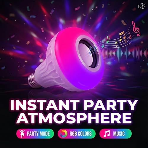 Image of Drumstone Smart 12W B22 LED Bluetooth Music Bulb | RGB Light + Built-in Speaker | Bluetooth 3.0, 24-Key Remote, Multi-Colour Lamp for Home, Bedroom & Party Decor
