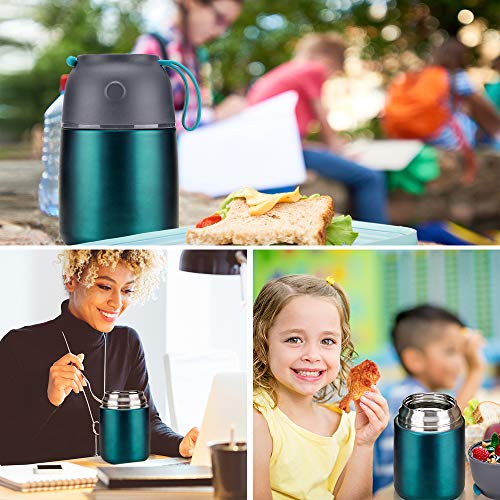 Image of Insulated Thermo Food Jar for Hot & Cold Food for Kids Adult, 17 oz Soup Thermal Hot Food Containers for Lunch, Triple Layer Insulation Stainless Steel Food Jar with Spoon (Green)