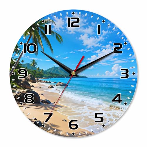 SheEasy Palm Tree Paradise Beach Wall Clock Modern 10 Inch for Living Room