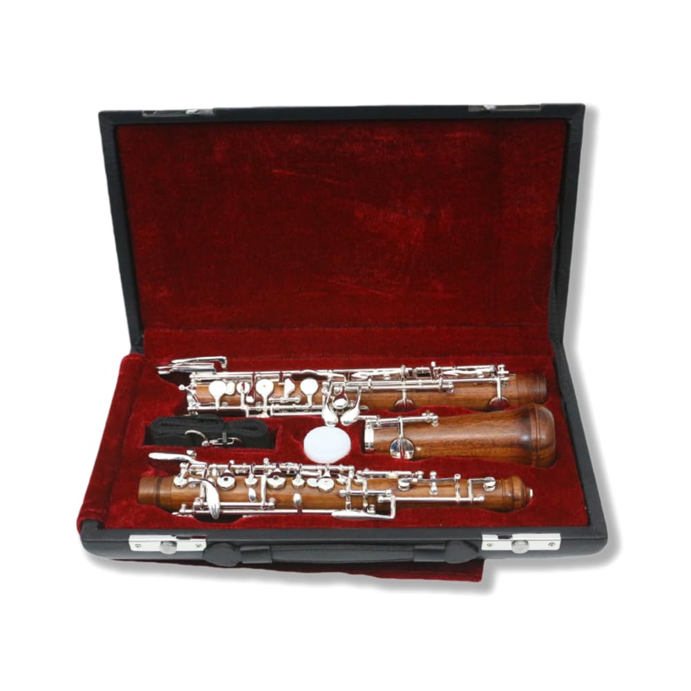 Yinfente Oboe professionale in palissandro placcato argento chiave C sinistra F risonanza semiautomatica strumento a fiato con ance per oboe e guanti, custodia in pelle + borsa per il trasporto e