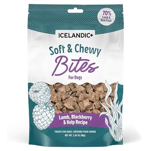 Icelandic+ Soft & Chewy Bites - Lamb, Berry & Kelp - 2.8oz Dog Treats, 70% Meat & Fruit, Air-Dried, Limited Ingredients, Pet Snack, Grain Free