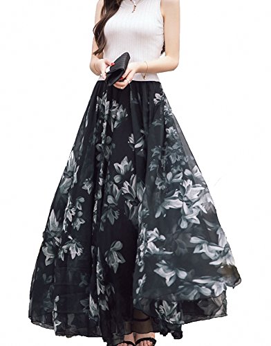 Sinono Women's Floral Maxi Chiffon Long Skirts Full Length Beach Skirt3