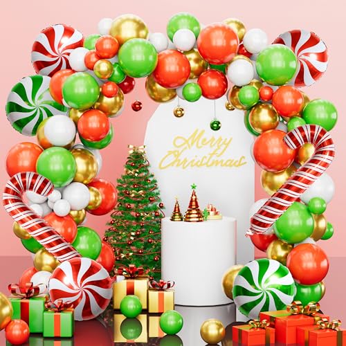 Christmas Decorations Balloons Arch Kit - 126 PCS Red Green White Gold Confetti Xmas Foil Balloons Candy Cane Balloon Garland Arch Kit for Xmas Christmas Decorations Holiday New Year Party Supplies - Image 5