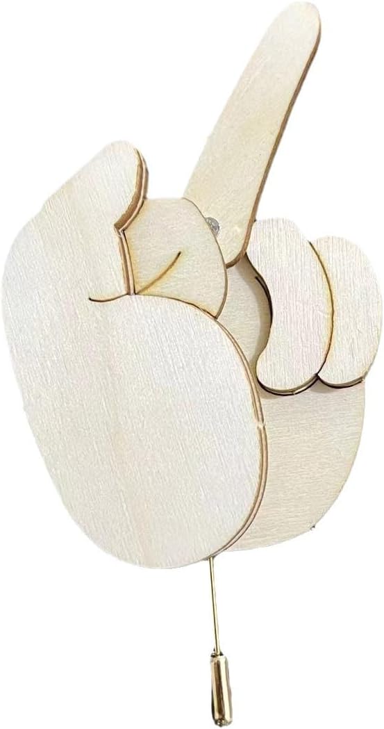 Funny Wooden Finger Brooch Flippable Middle Finger Pins Interactive Mood Expressing Pin 2024 New Finger Pin DIY Kit Gift for Men Women. (1pcs)