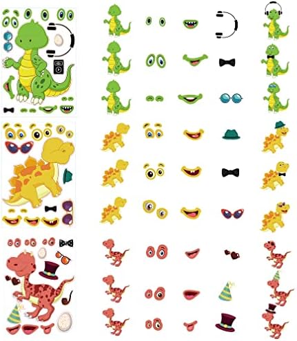 Kvittra 36 Sheets Make a Dinosaur Stickers Dinosaur Party Favors Make Your Own Dinosaur Sticker Cute Make a Face Dinosaur Stickers for Kids DIY Project Dino Theme Birthday Party Favor