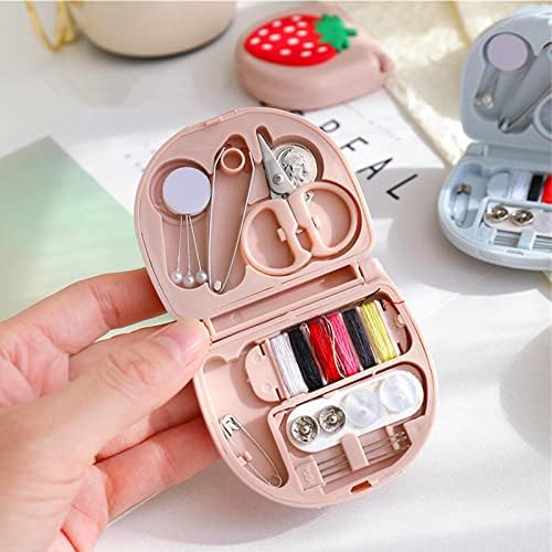 IOSPKKIO® Mini podróżny zestaw do szycia DIY, przenośny zestaw narzędzi do szycia, z tworzywa sztucznego, zestaw do szycia, pudełko przyjazne dla początkujących, awaryjny zestaw naprawczy do szycia z nićmi,