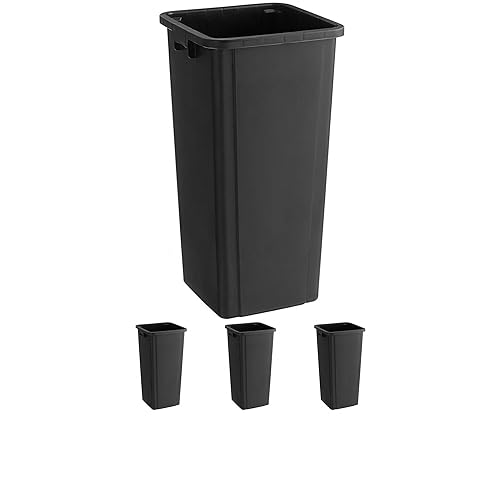Paquete de 4 botes de basura cuadrados negros de 23 galones, papelera para restaurante, papelera comercial, papelera de plástico alto, papelera