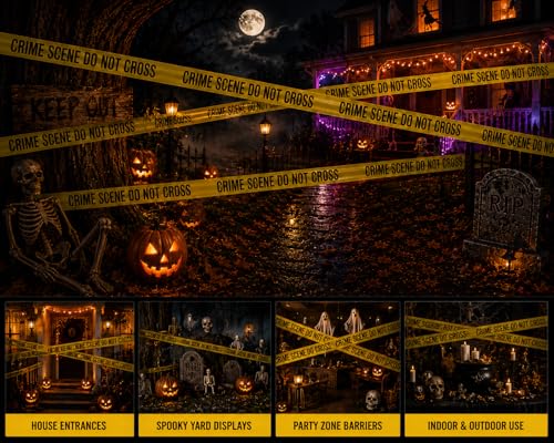 Image of ATERET Crime Scene Do Not Cross Tape 3 Pack 3 inch x 1000 feet, Hazard Safety Tape, Construction Tape for Danger /Hazardous Area, Ideal Use for Halloween Decorations, Party, Work-Site