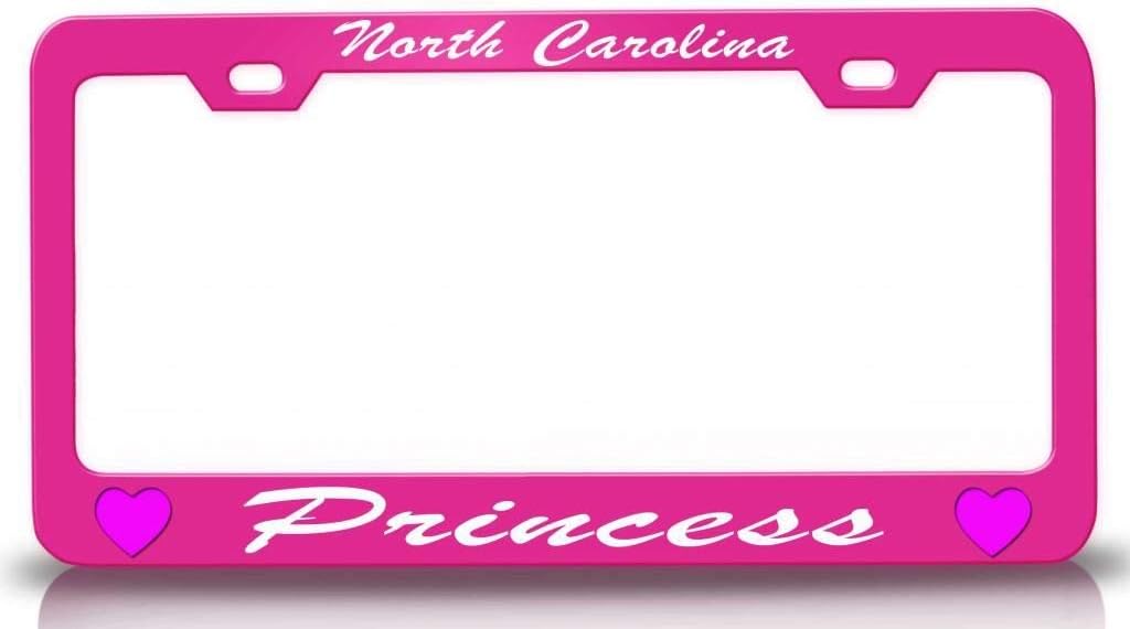 North Carolina Princess w/Hearts Metal Car SUV Truck License Plate Frame Pn k45