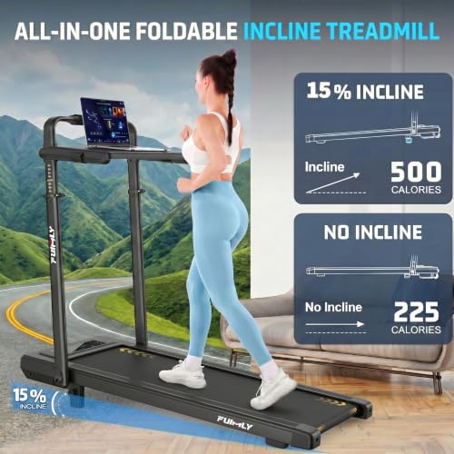 Image of FUNMILY Upgrade Walking Pad Folding Treadmill with 12% /15% Incline & Handle Bar, 3.5HP Foldable Under Desk Compact Treadmills for Home /Office /Gym, 400+lb Capacity, Shock Absorption