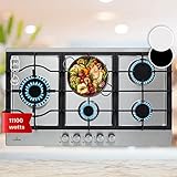 Klarstein Gas Cooker, 5 Burners Gas Hob, 11100W Built In Five Ring Electric Hob, Campervan Cooktops, Stainless Steel Glass Top Wok Burner, 5 Ring Kitchen Stoves LPG Cooker Burners Unit - Image 1