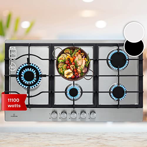 Klarstein Gas Cooker, 5 Burners Gas Hob, 11100W Built In Five Ring Electric Hob, Campervan Cooktops, Stainless Steel Glass Top Wok Burner, 5 Ring Kitchen Stoves LPG Cooker Burners Unit