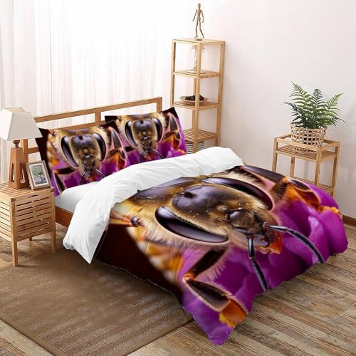 Housse de couette super king 260x220 microfibre anti-plis imprimé abeille - 2