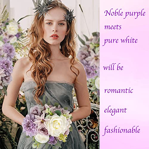 Kkmo Multi Use Purple White Daliha Rose Artificial Flowers Combo For Diy Centerpieces Arrangements Wedding Bridal Bouquet Table Chair Candle Holder Baby Shower Cake Decor Strips Home Decor #TOP3
