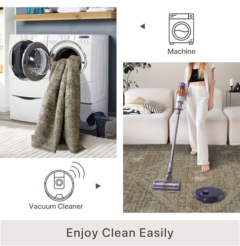 vivorug 3x5 Rug, Small Area Rug for Living Room, Bedroom, Kitchen, Machine Washable Non-Slip Throw Rug, Vintage Carpet for Entryway Nursery Coffee Table - Durable (Olive)