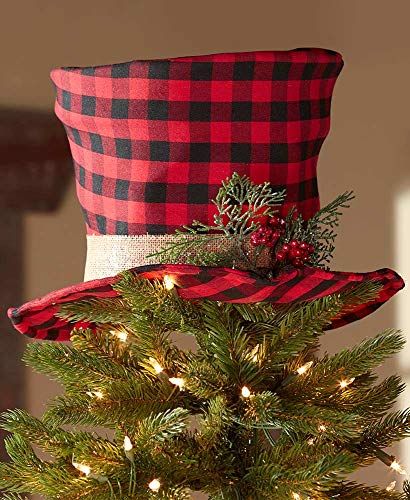 Plaid Top Hat Christmas Tree Topper Ornament - Indoor Holiday Tree Accent