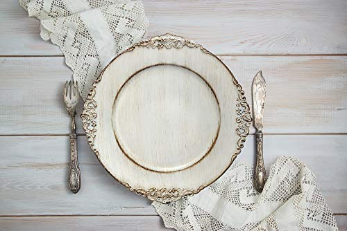 Plato cargador redondo desechable 13 pulgadas blanco antiguo miniatura 2