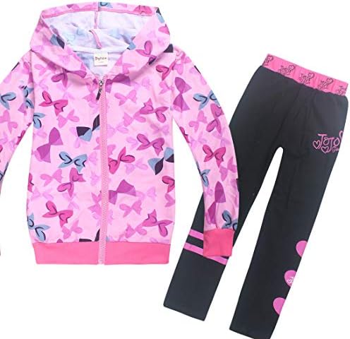 Girl's Zipper Jacket Sets Casual hooded Sweatshirt Outfit Printed with Hair Bows for JoJo Siwa Girls (150cm)